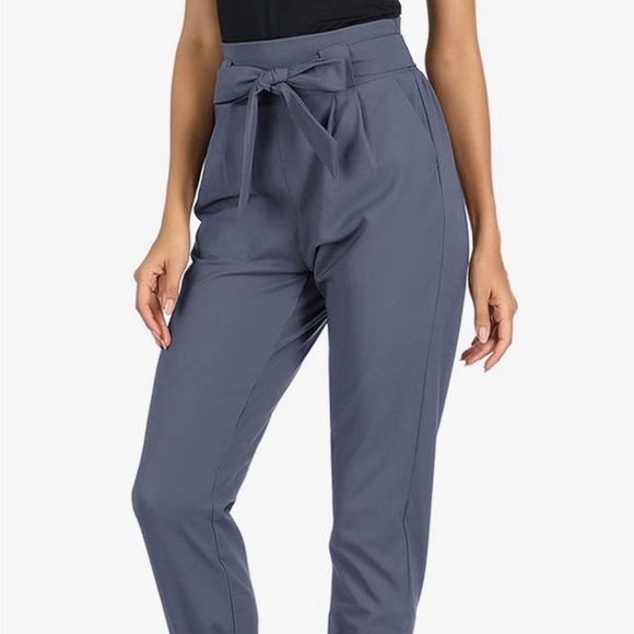 Grace Karin Dark Gray Slacks Women’s Size M Elastic High Waist with Tie Belt EUC - Picture 15 of 16